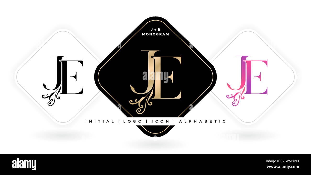 JE initial letter and graphic name, JE Monogram, for Wedding couple logo monogram, logo company and icon business, with three colors variation designs with isolated white backgrounds Stock Vector