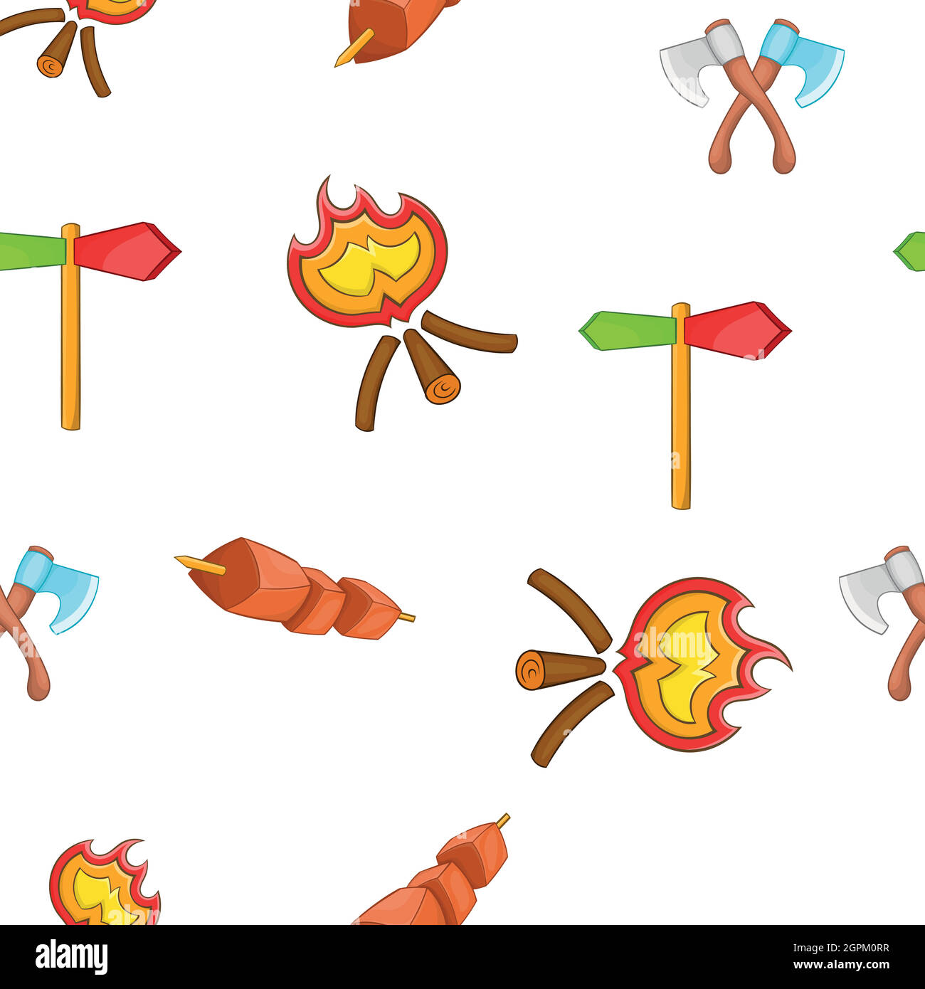 Campground pattern, cartoon style Stock Vector