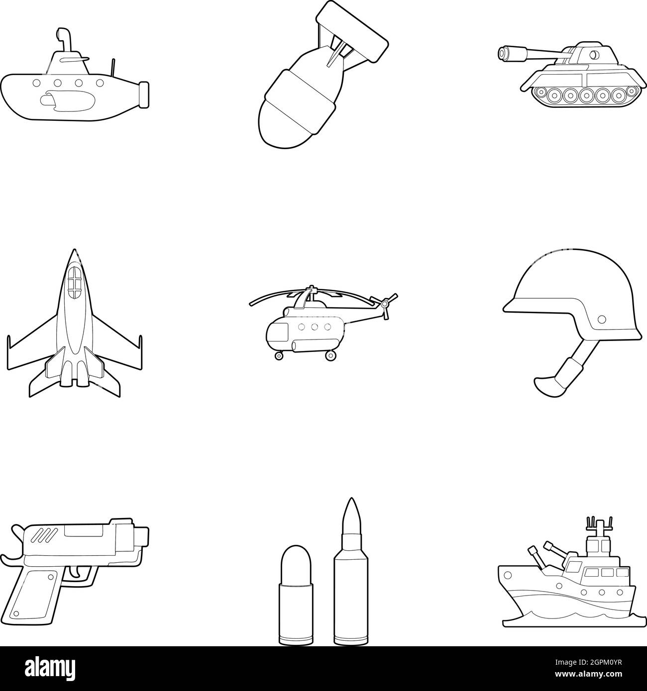 Weaponry icons set, outline style Stock Vector