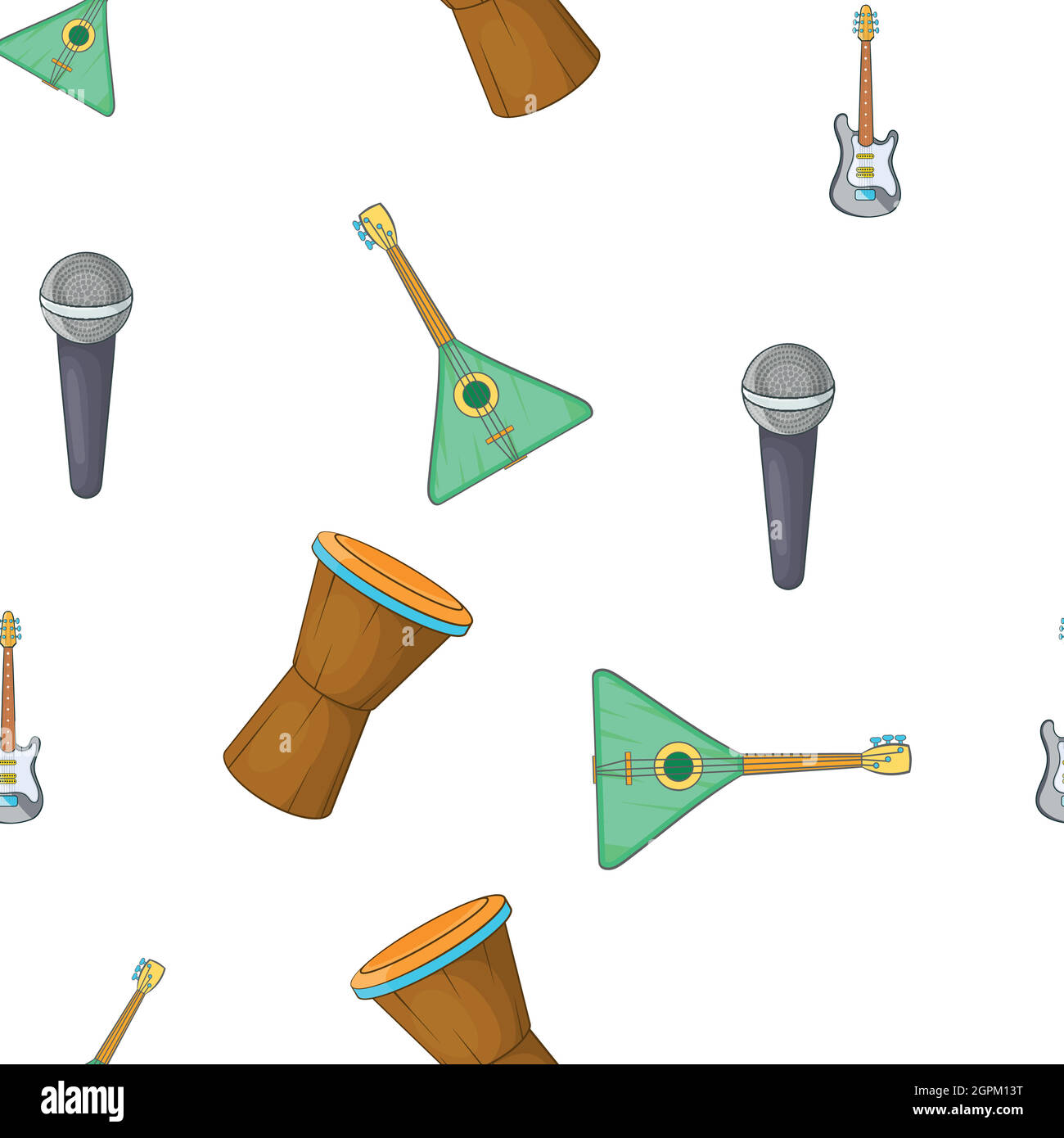 Tools for music pattern, cartoon style Stock Vector