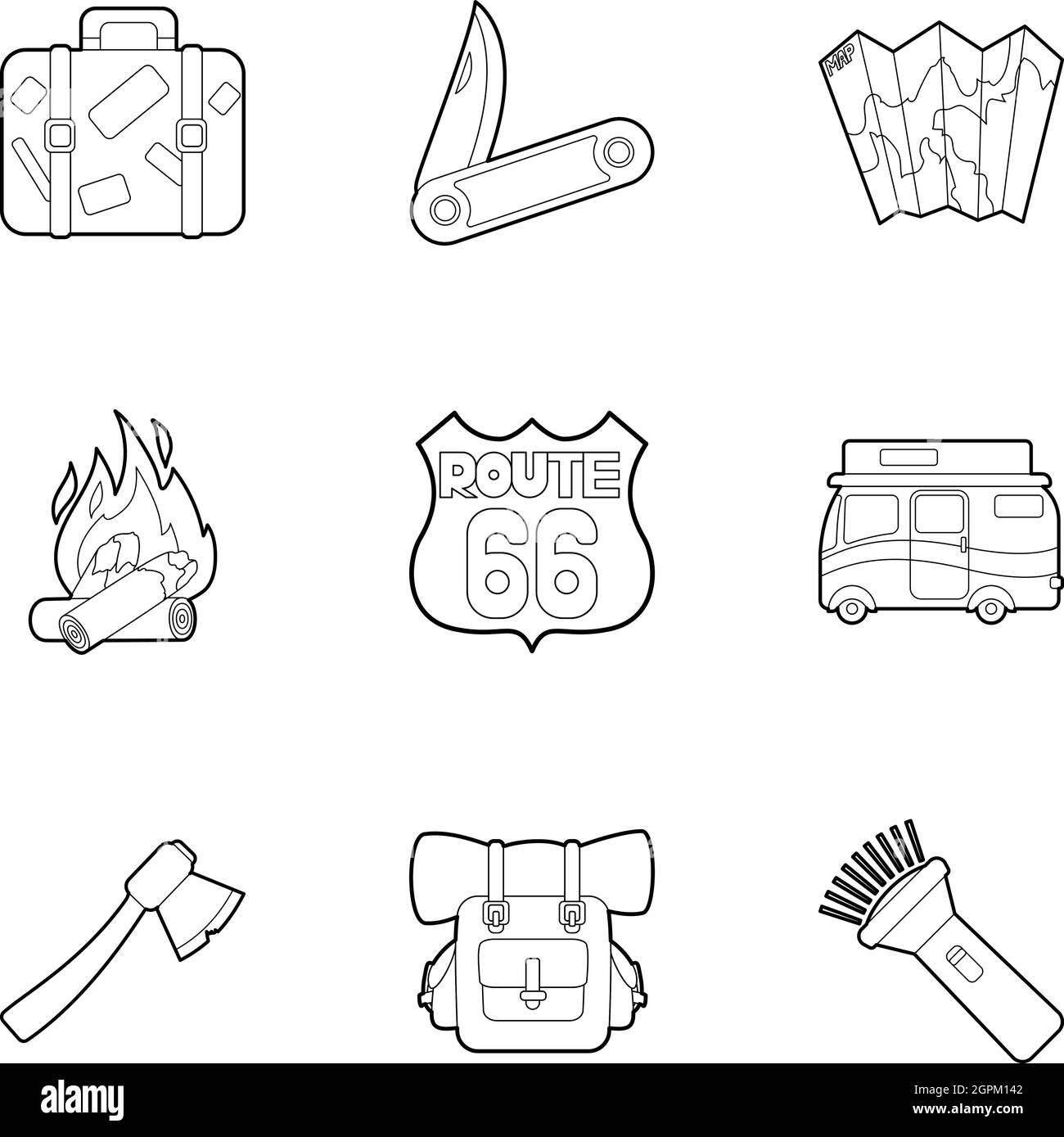 Rest on nature icons set, outline style Stock Vector