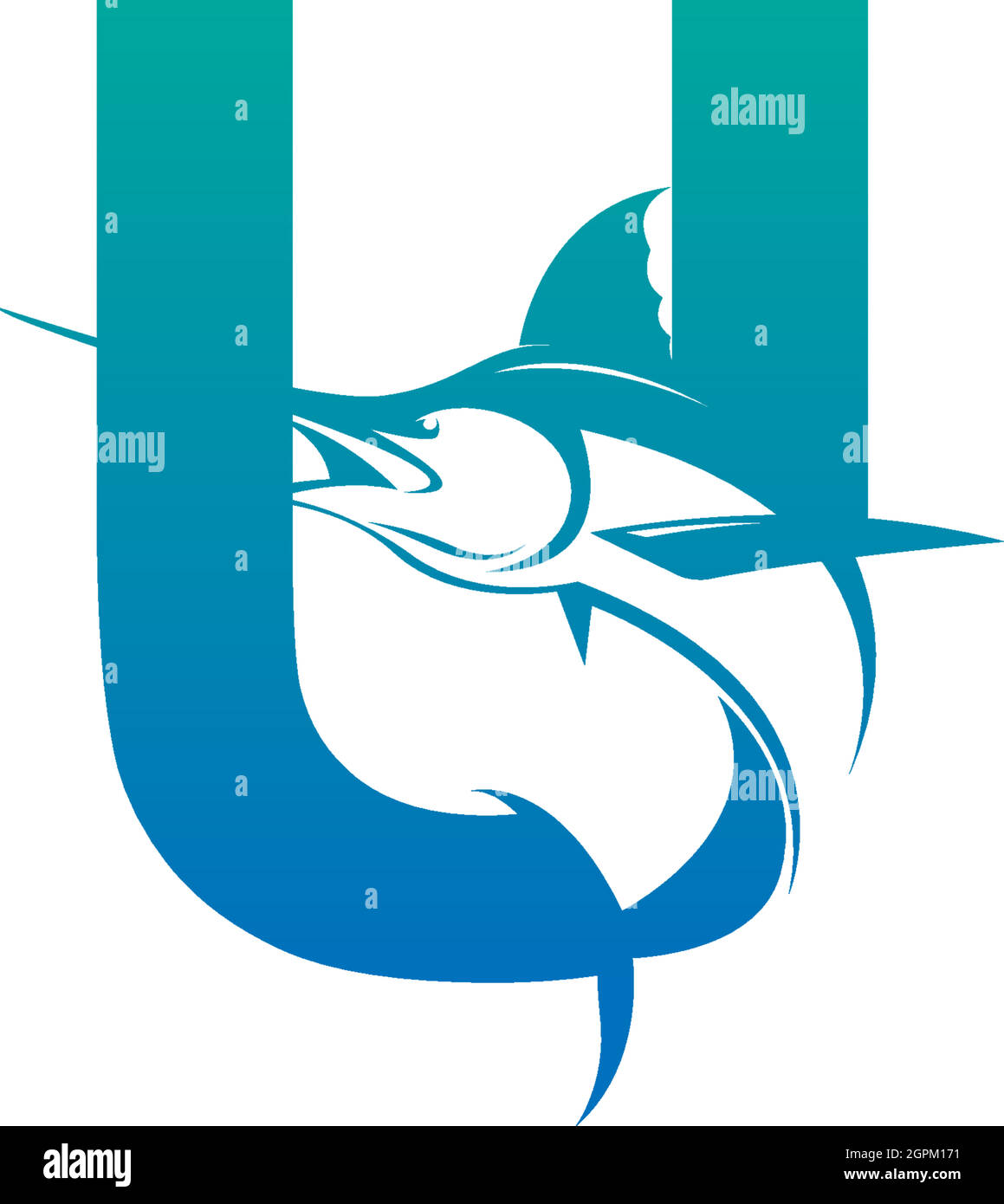 Letter U logo icon with fish design symbol template Stock Vector