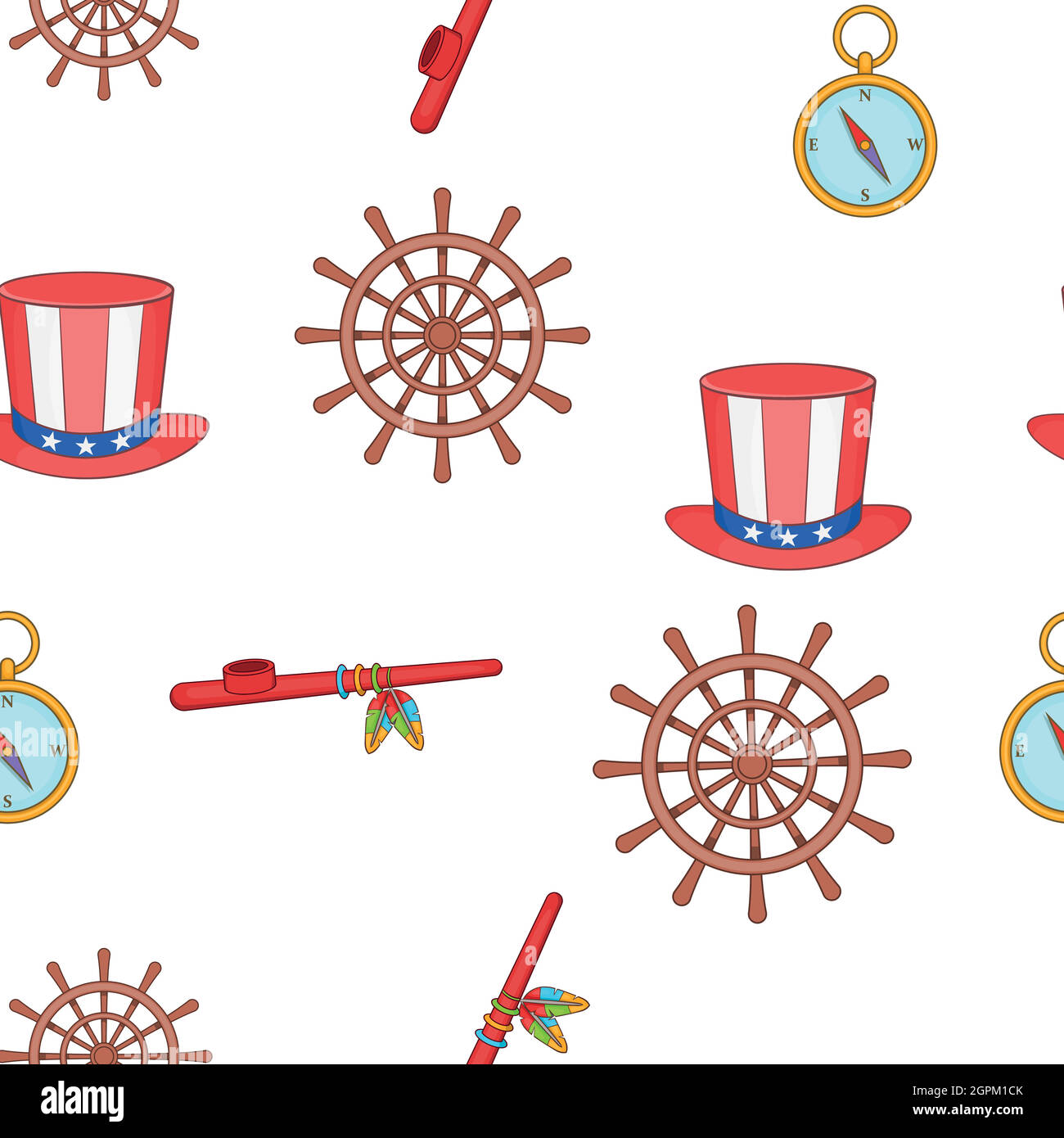 Columbus Day pattern, cartoon style Stock Vector