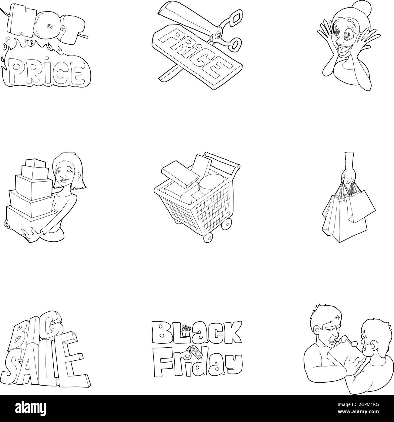 Black Friday icons set, outline style Stock Vector