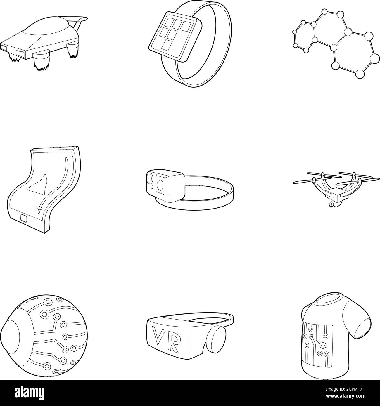 Latest electronic devices icons set, outline style Stock Vector