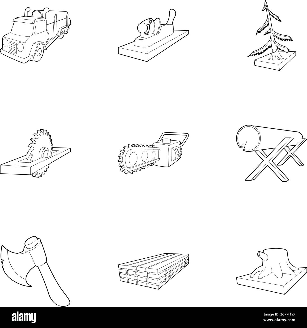 Felling icons set, outline style Stock Vector