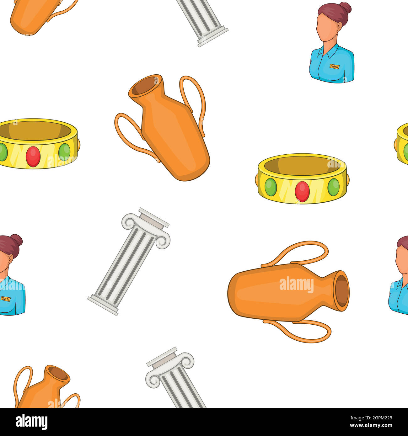 Museum exhibits pattern, cartoon style Stock Vector