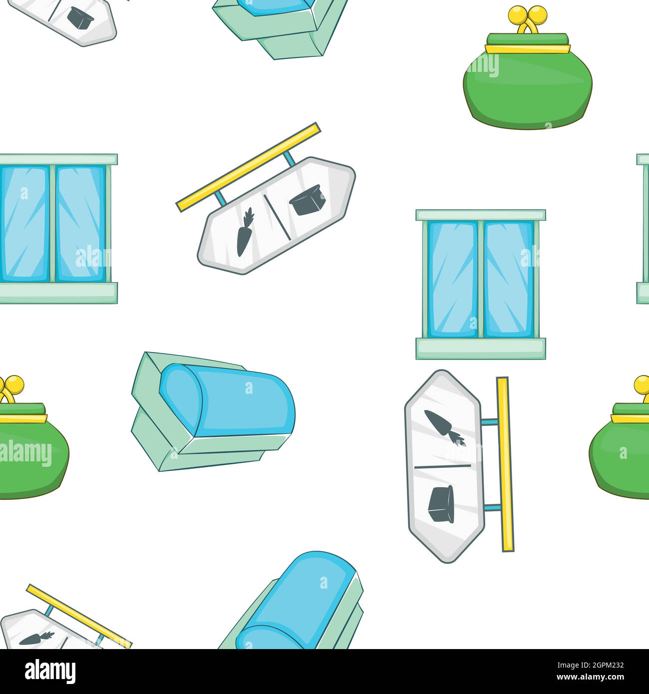 Supermarket elements pattern, cartoon style Stock Vector