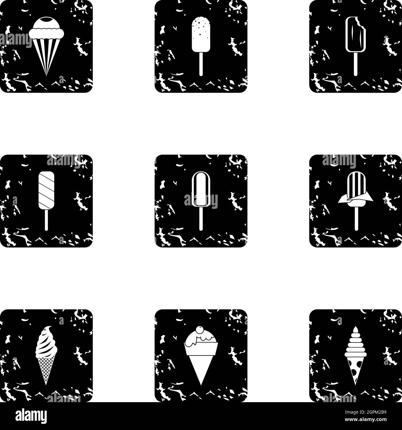Sundae icons set, grunge style Stock Vector