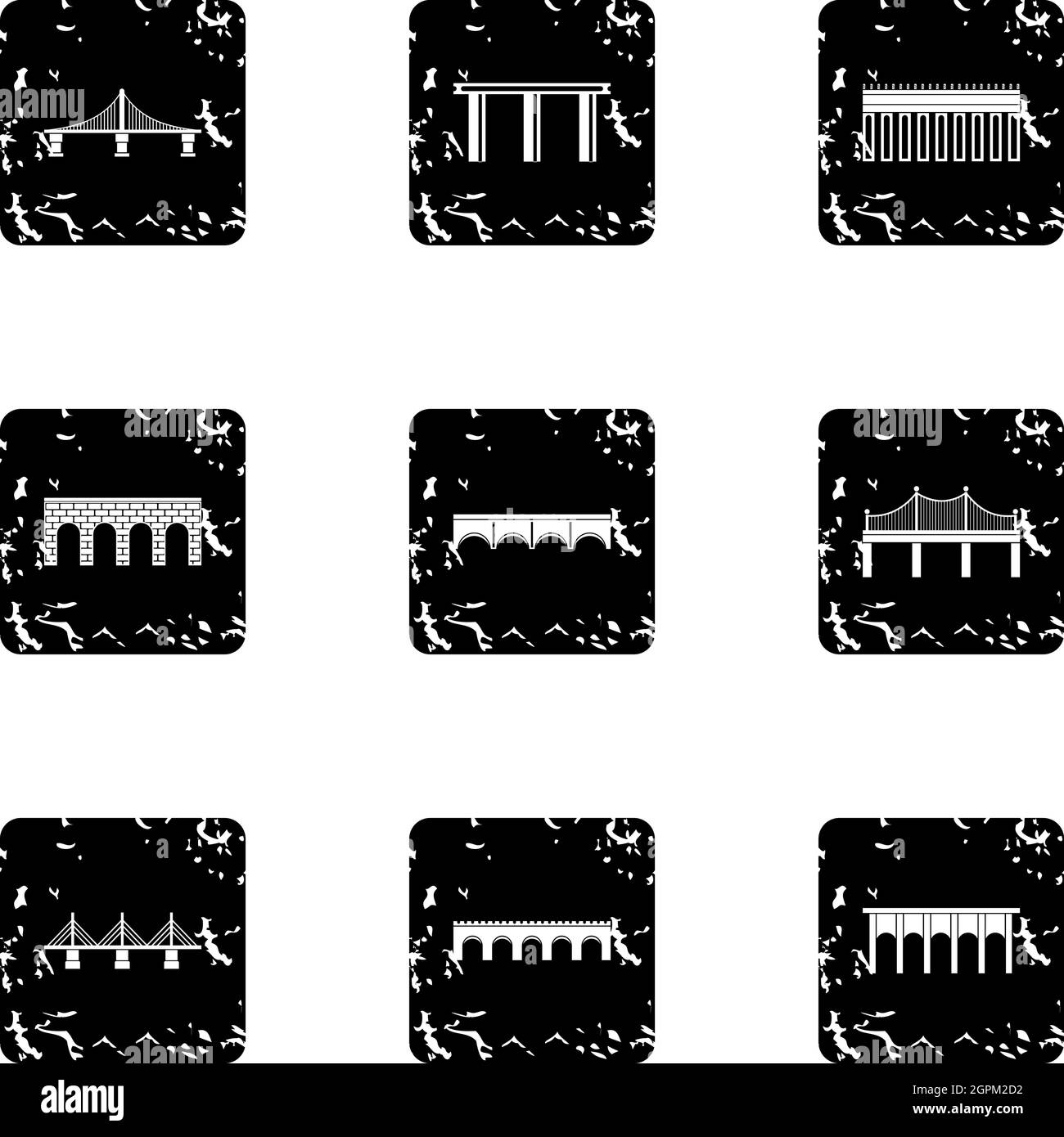 Bridge icons set, grunge style Stock Vector