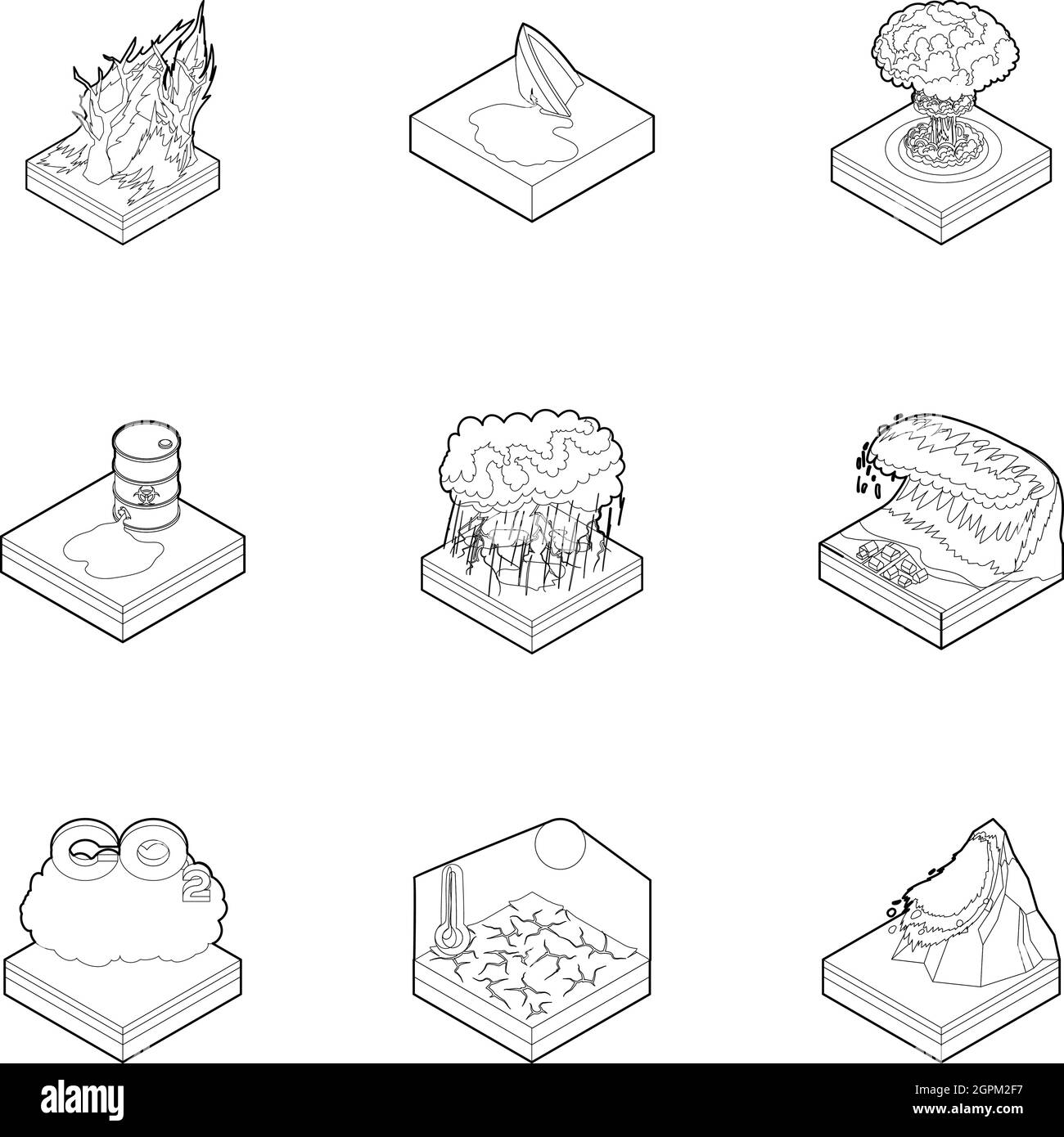 Natural catastrophe icons set, outline style Stock Vector Image & Art ...