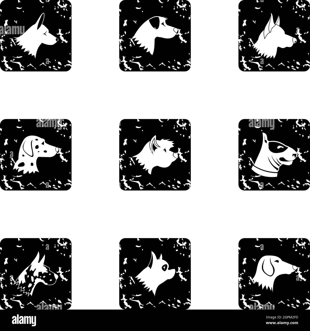 Types of dogs icons set, grunge style Stock Vector