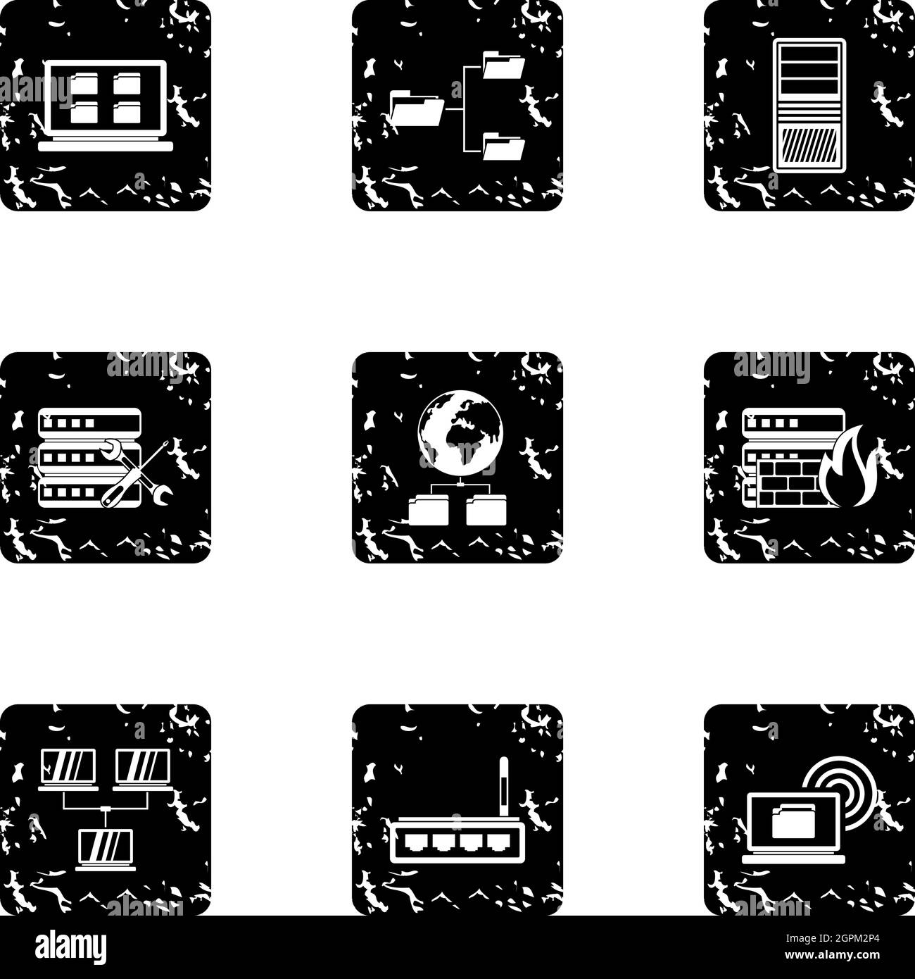 Computer data icons set, grunge style Stock Vector