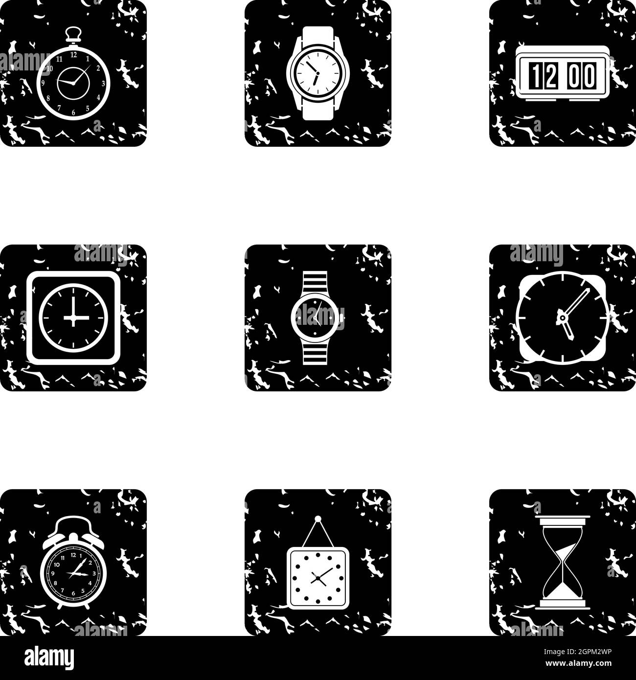 Chronometer icons set, grunge style Stock Vector
