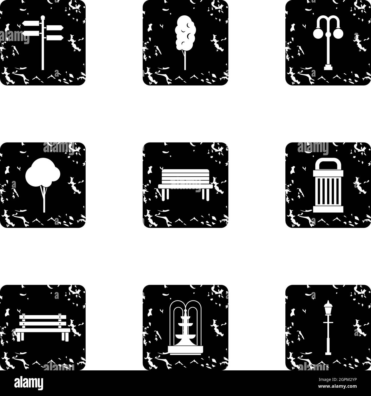 Holiday in park icons set, grunge style Stock Vector