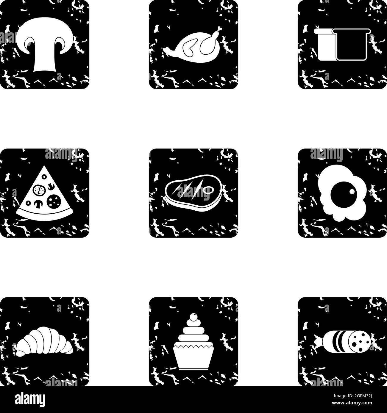 Morning meal icons set, grunge style Stock Vector