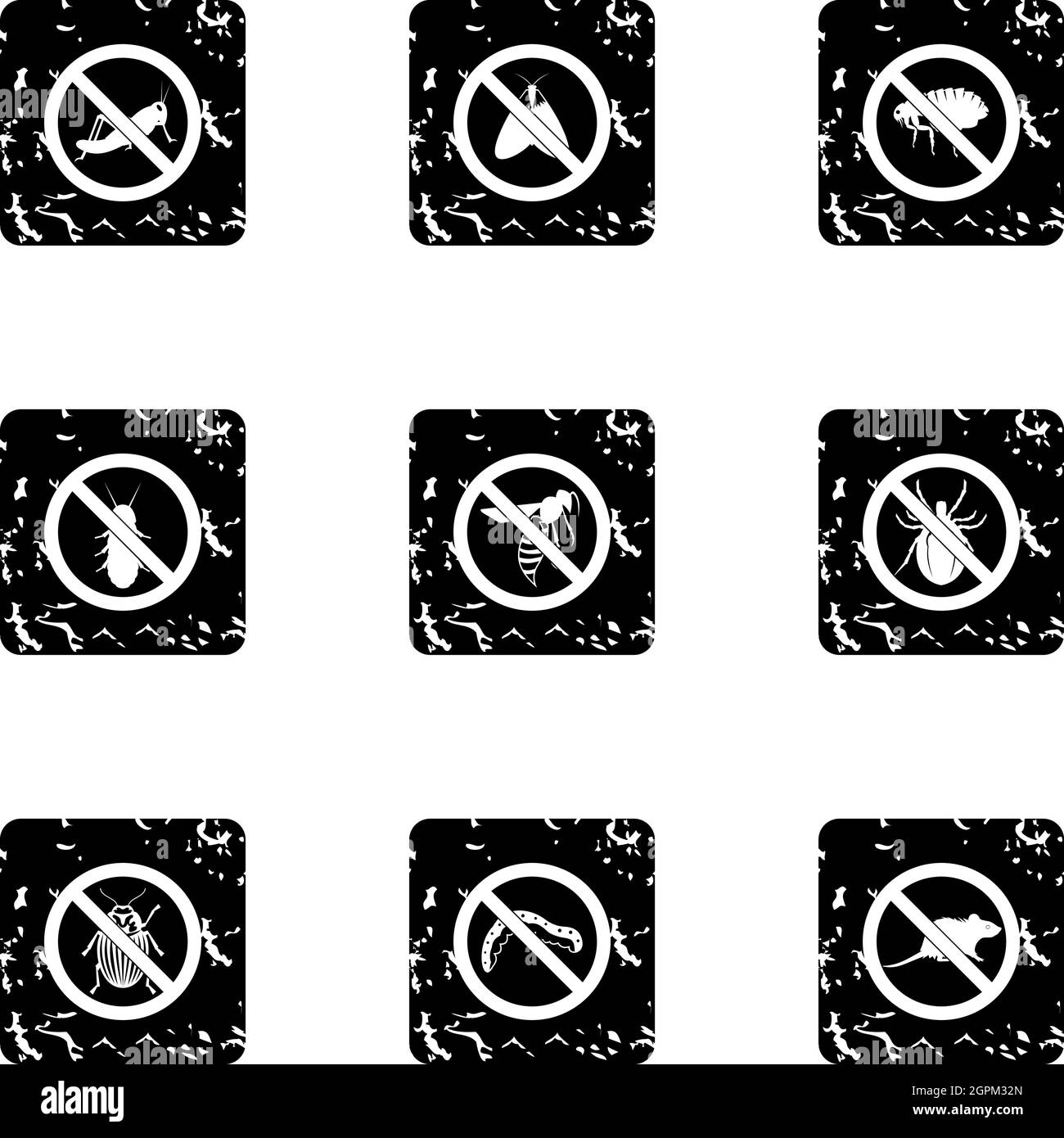 No insects icons set, grunge style Stock Vector
