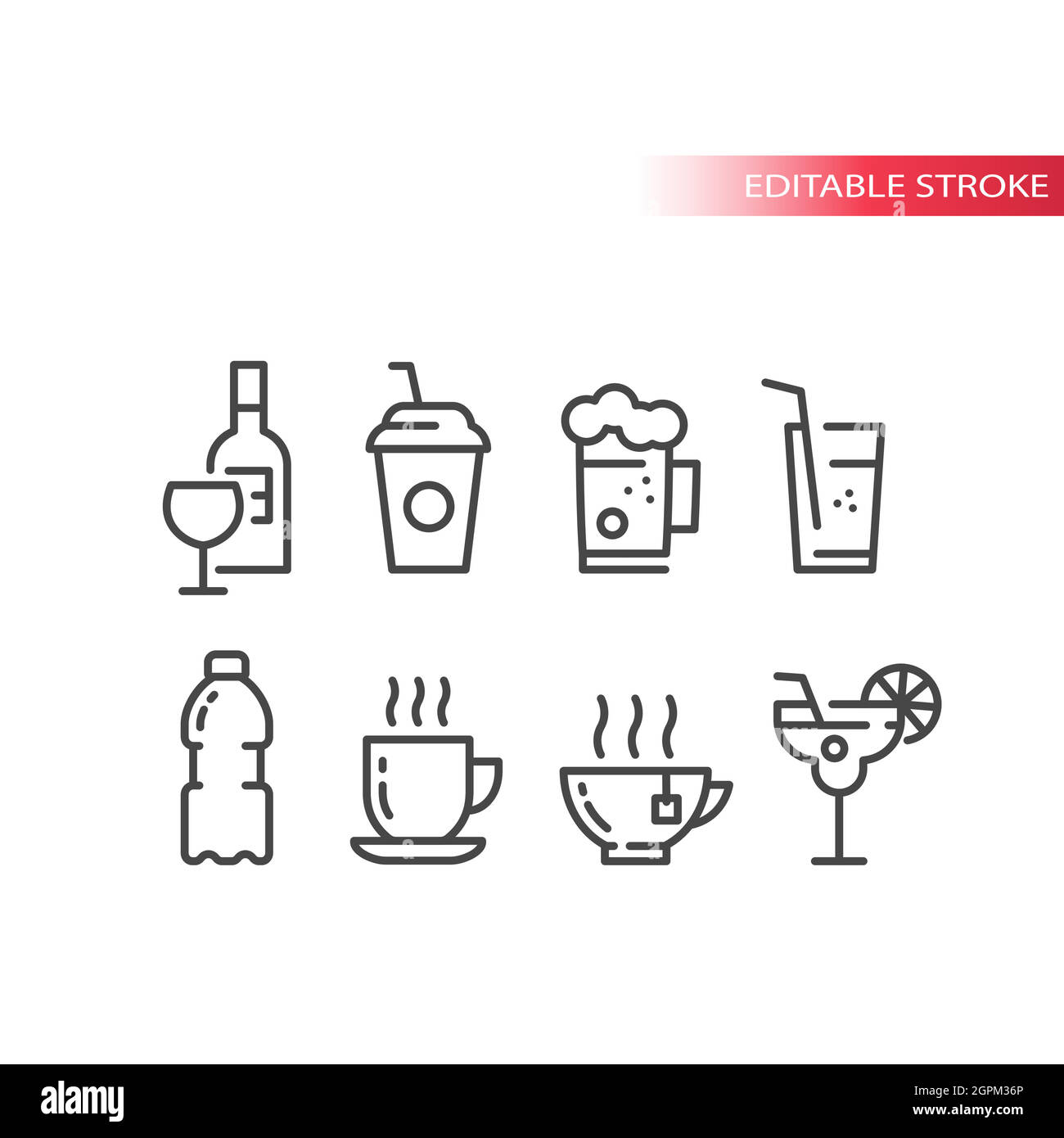Cup and glass for cocktail, coffee and beer icon set Stock Vector