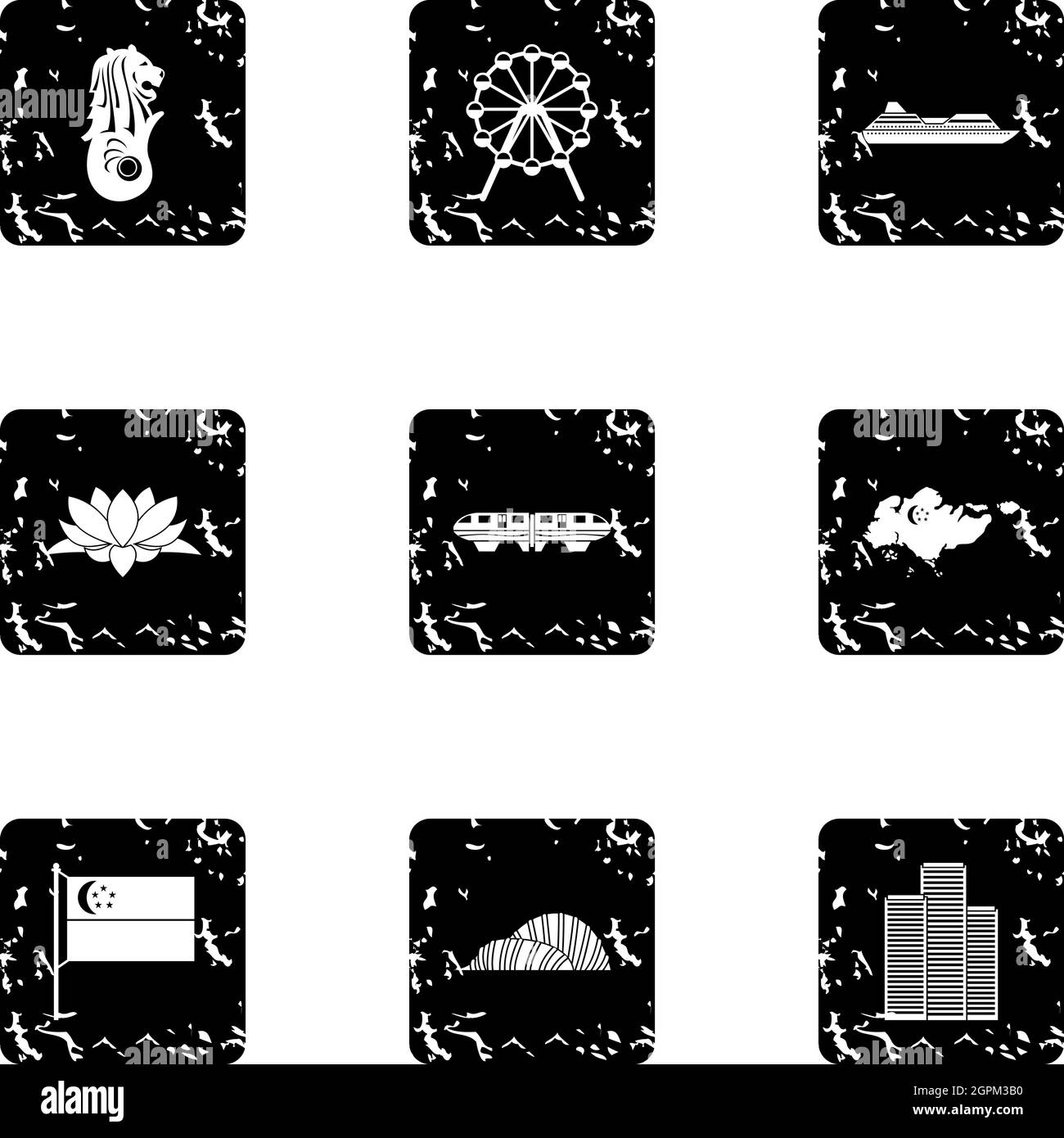 Tourism in Singapore icons set, grunge style Stock Vector Image & Art ...