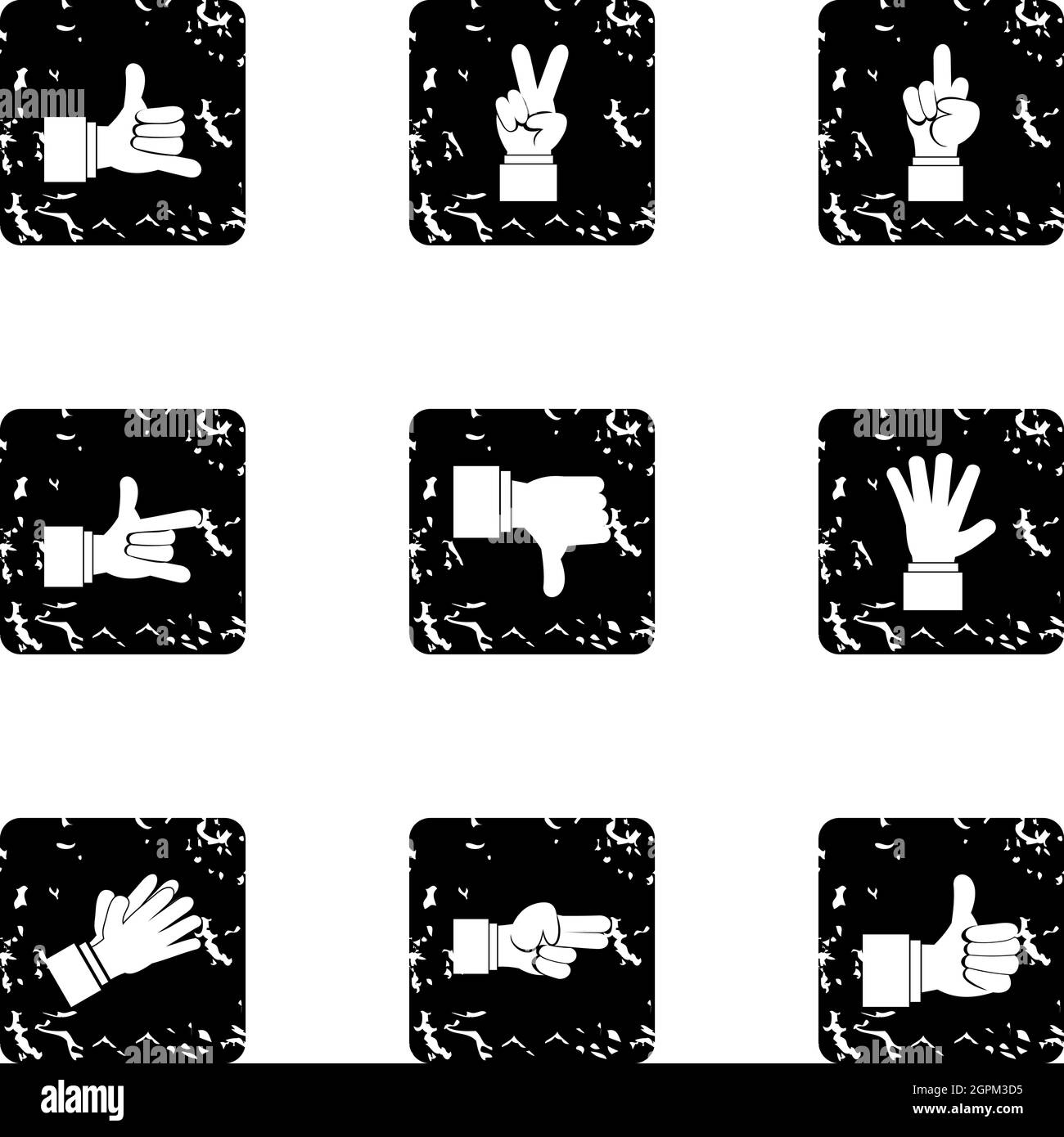 Hand icons set, grunge style Stock Vector