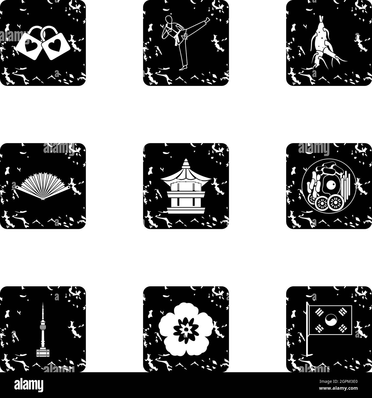 South Korea republic icons set, grunge style Stock Vector