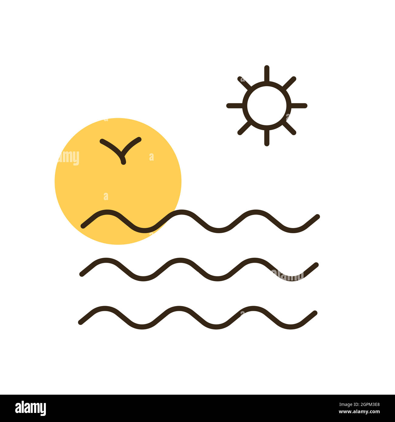 Sea waves and sun flat vector icon Stock Vector