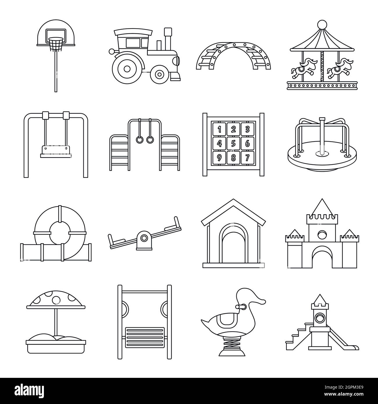 Playground icons set, outline style Stock Vector