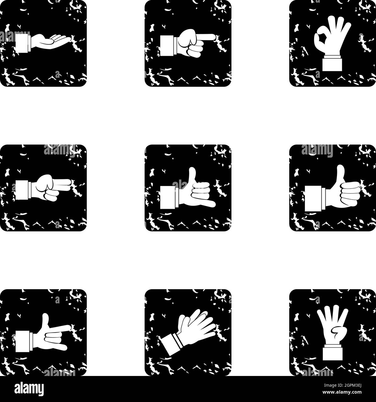 Gesture icons set, grunge style Stock Vector