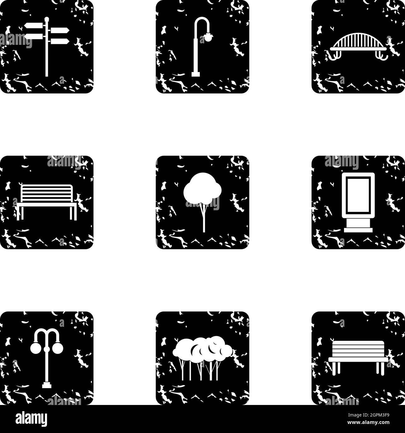 Park things icons set, grunge style Stock Vector