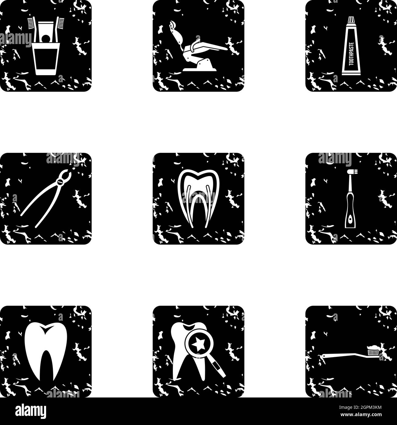 Dental clinic icons set, grunge style Stock Vector