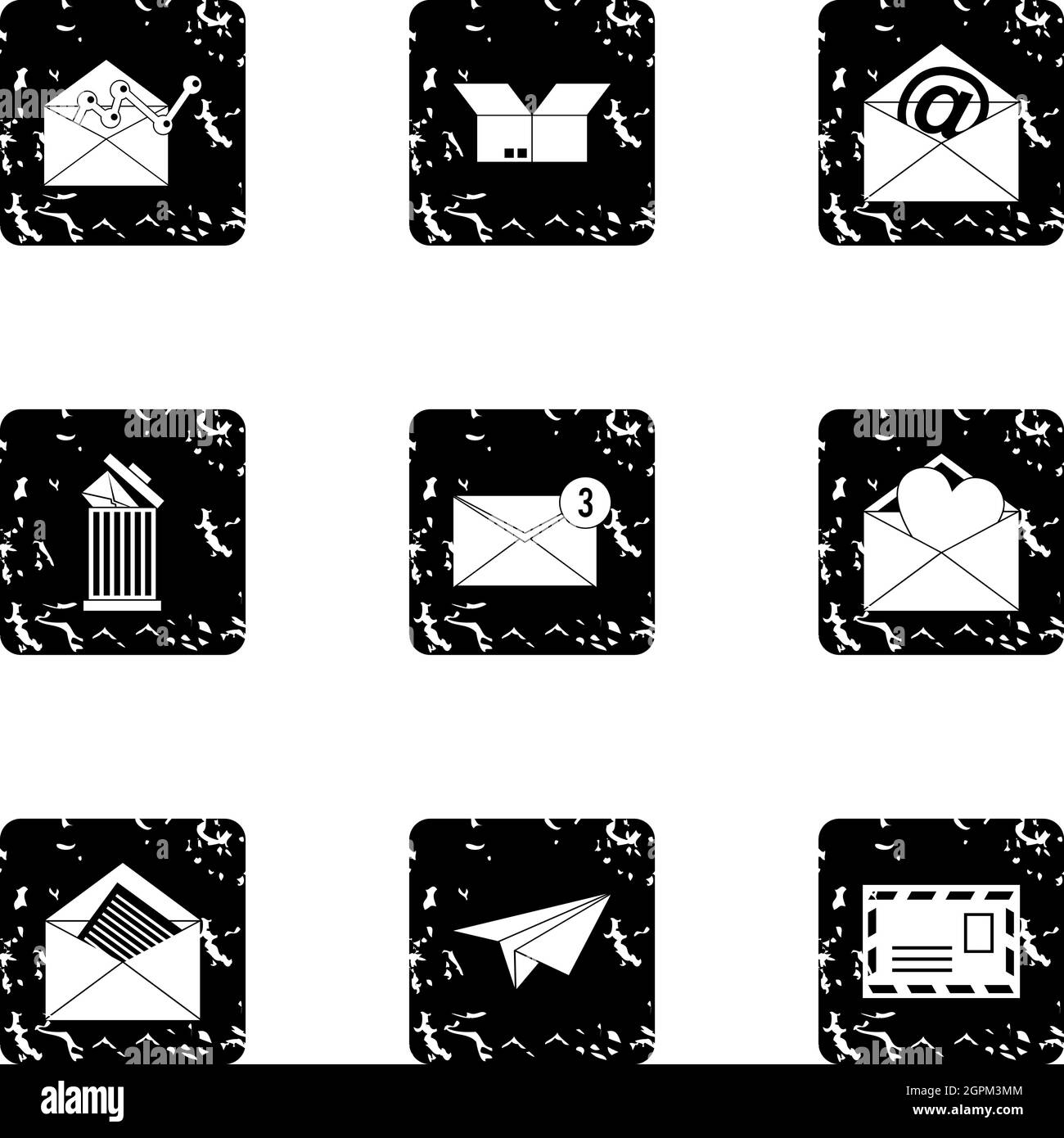 E-mail icons set, grunge style Stock Vector