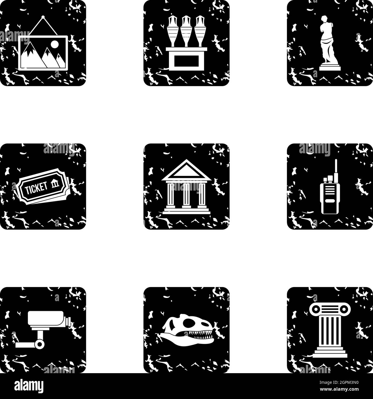 Historical museum icons set, grunge style Stock Vector
