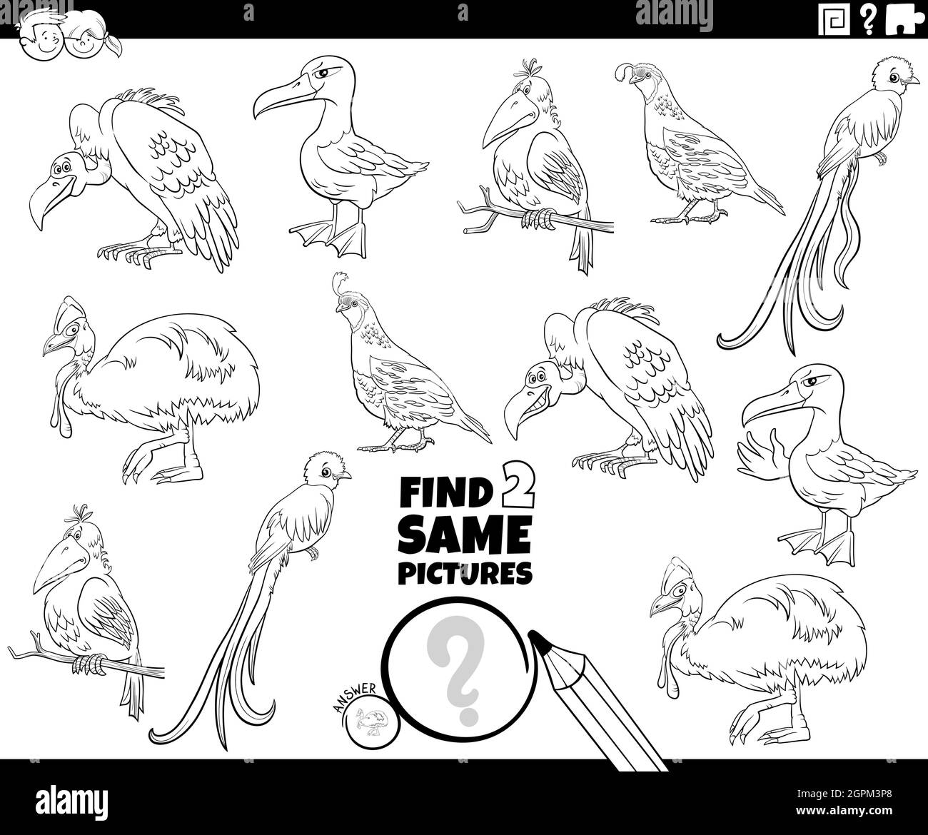 find two same dog characters game coloring book page Stock Vector Image ...