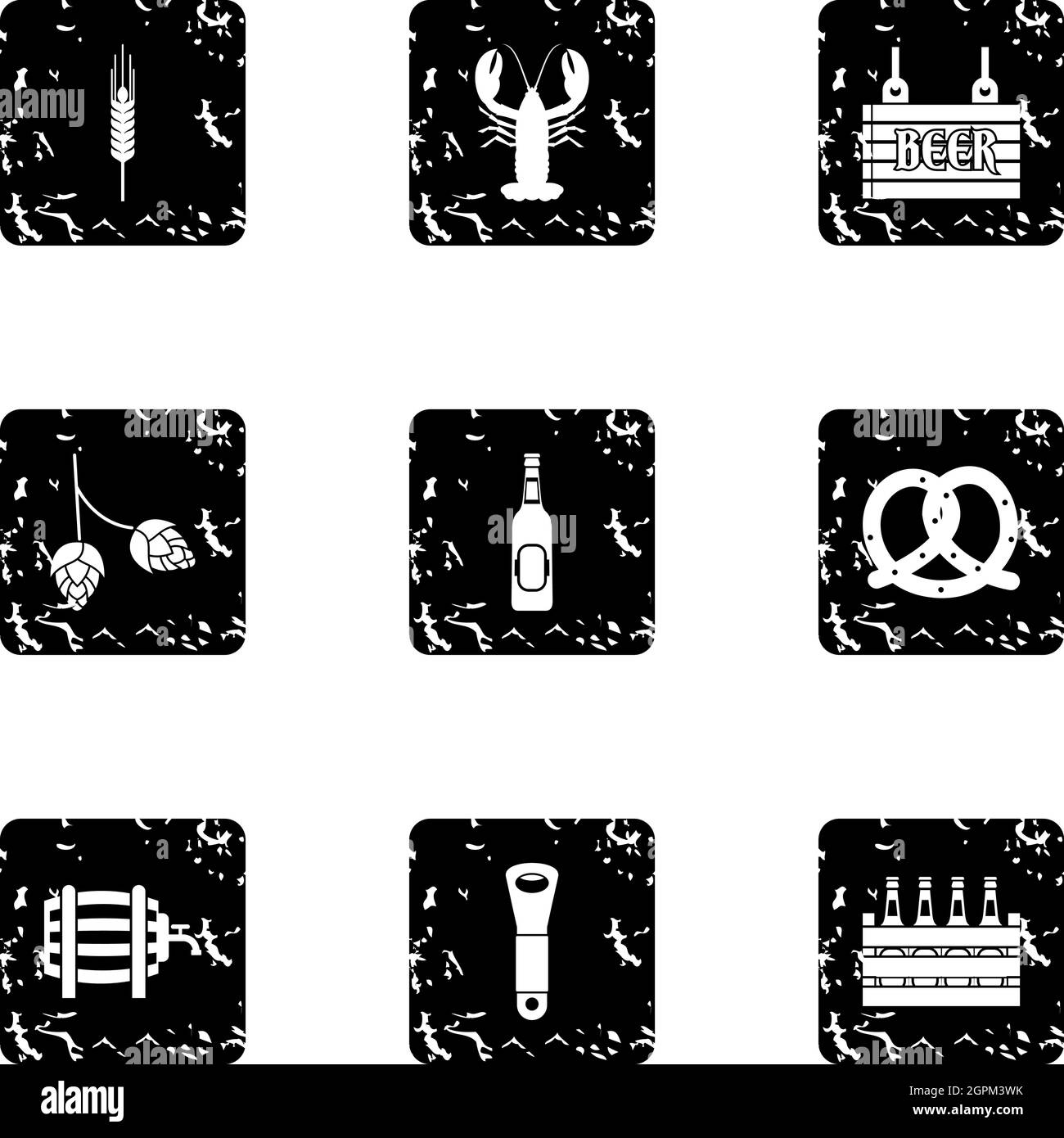 Beer icons set, grunge style Stock Vector