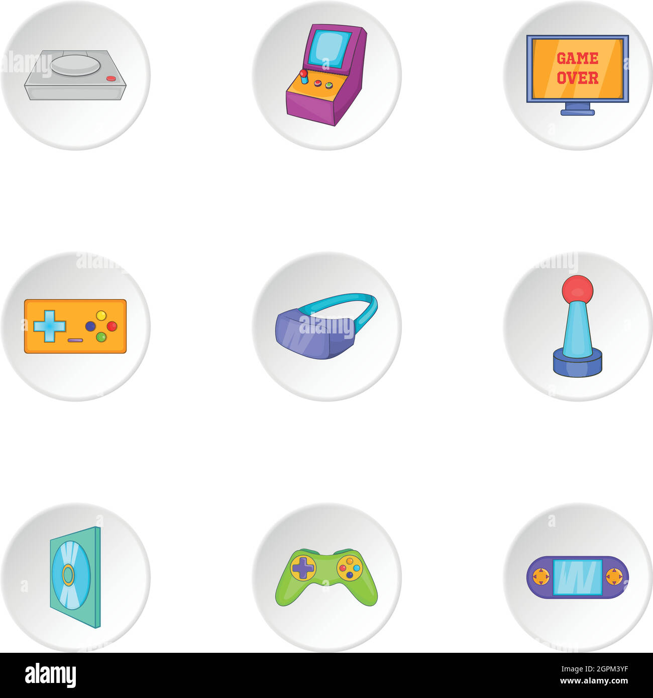 Play console icons set, cartoon style Stock Vector
