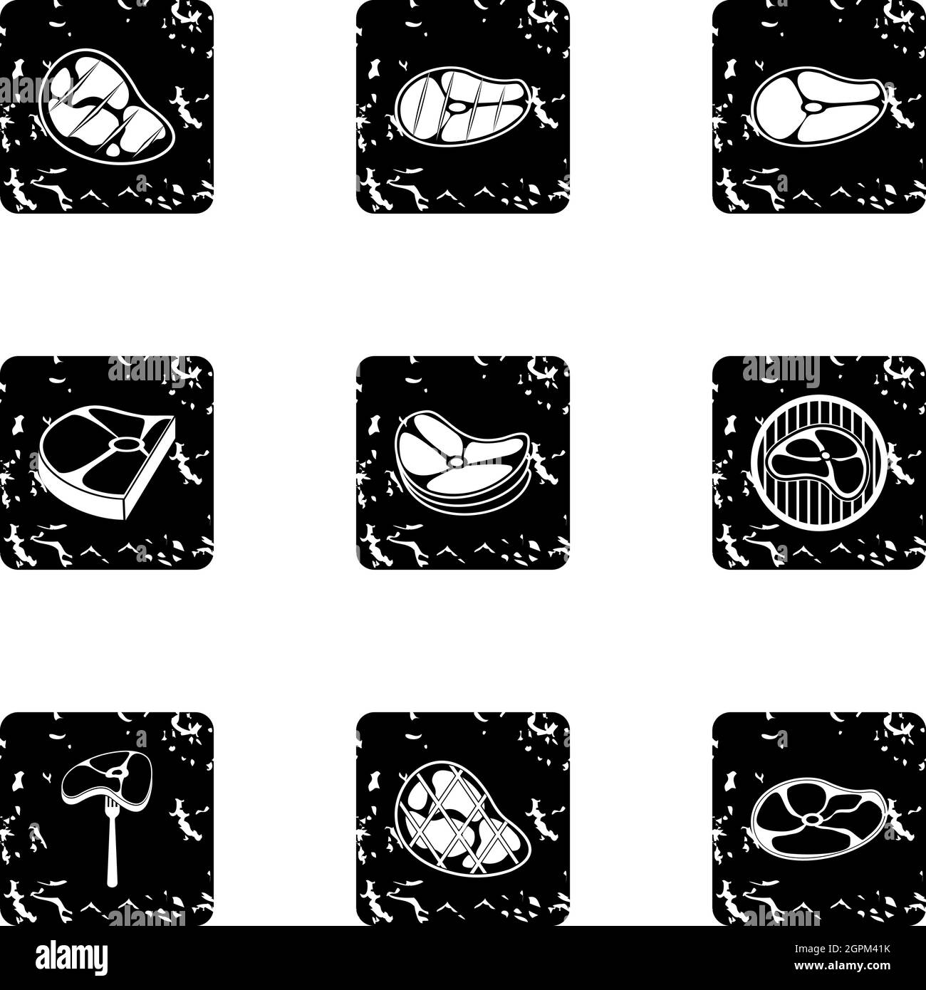 Veal icons set, grunge style Stock Vector