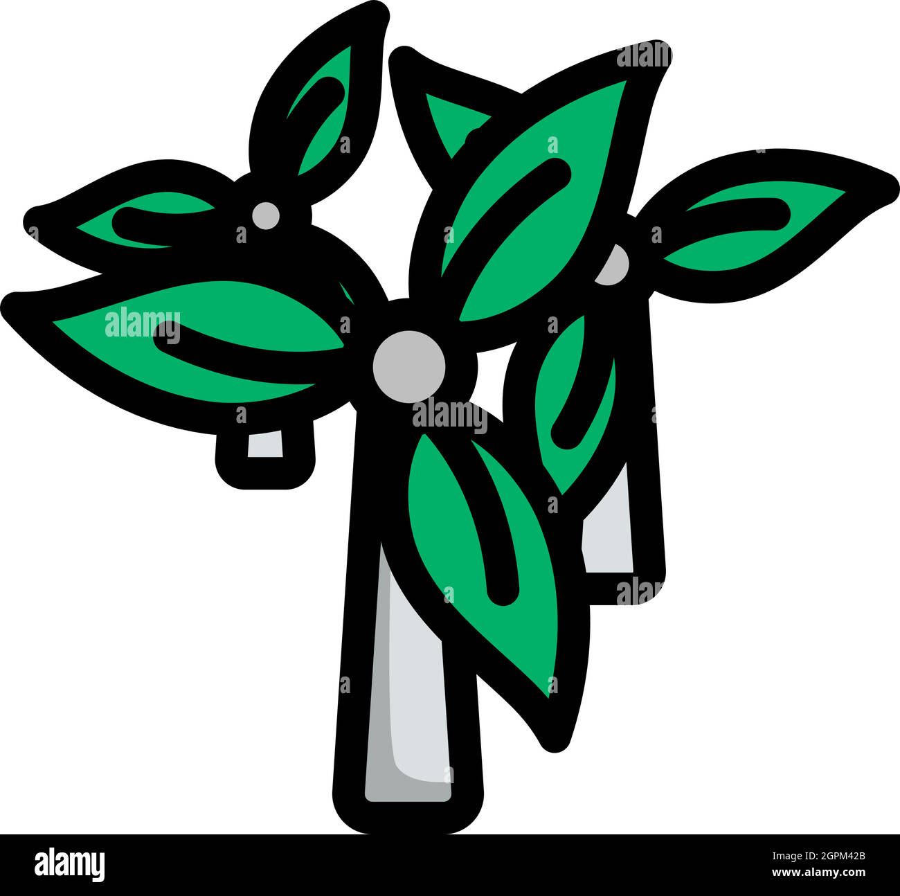 Wind Mill With Leaves In Blades Icon Stock Vector