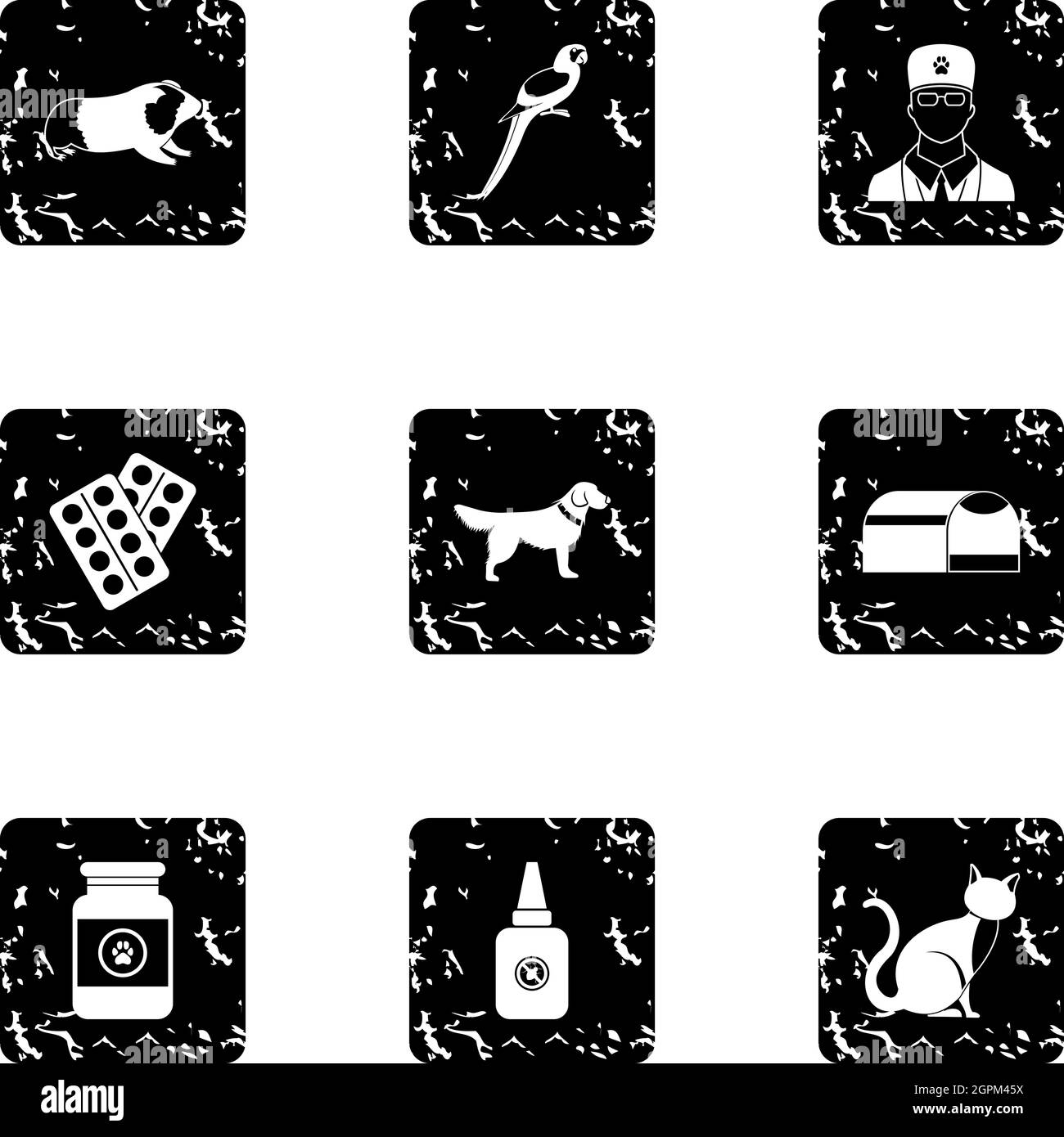 Veterinary things icons set, grunge style Stock Vector