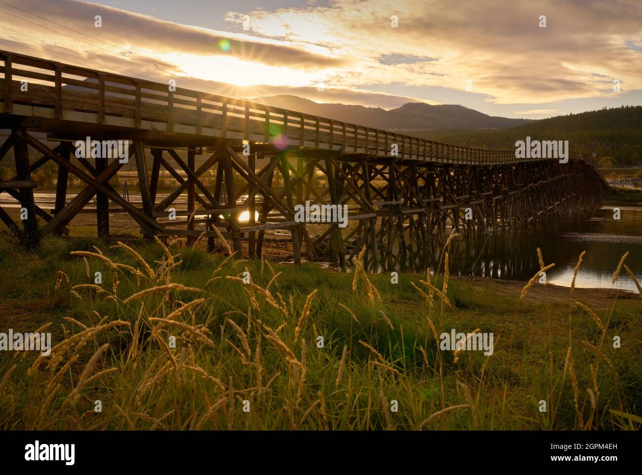 Pritchard One Lane Bridge. The one lane bridge over the South Thompson River in Pritchard, British Columbia. Canada. Stock Photo