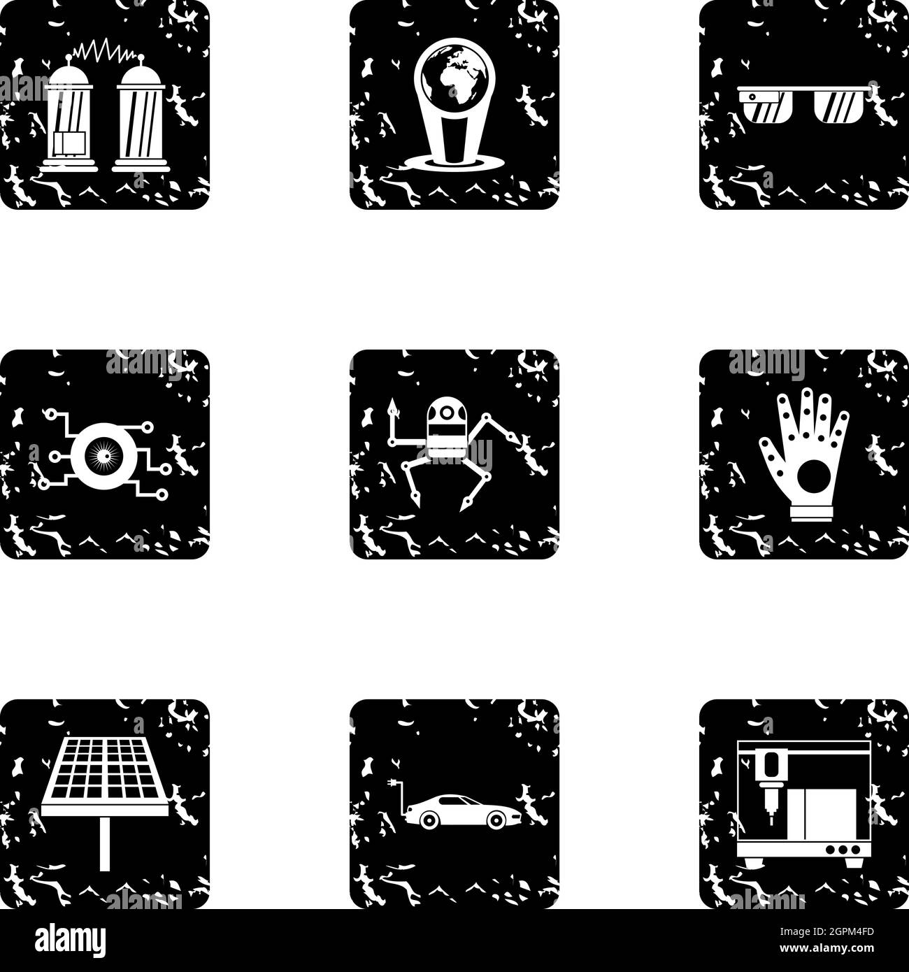 Latest electronic devices icons set, grunge style Stock Vector