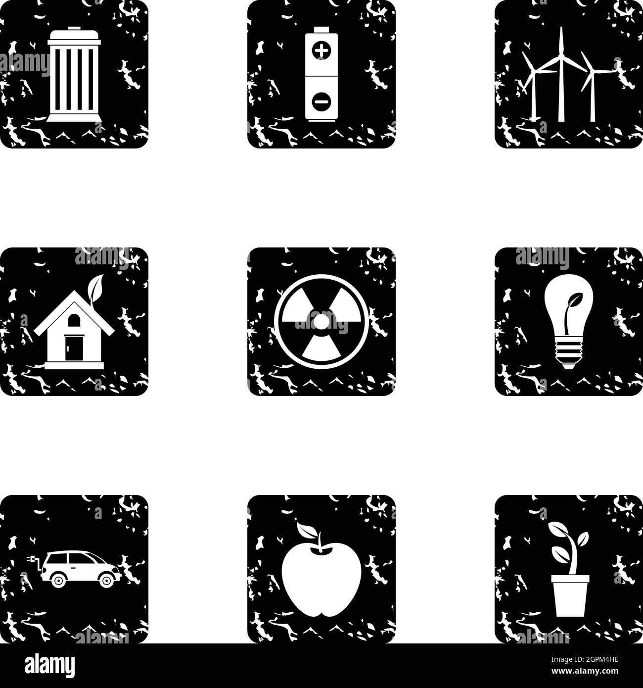 Ecology icons set, grunge style Stock Vector