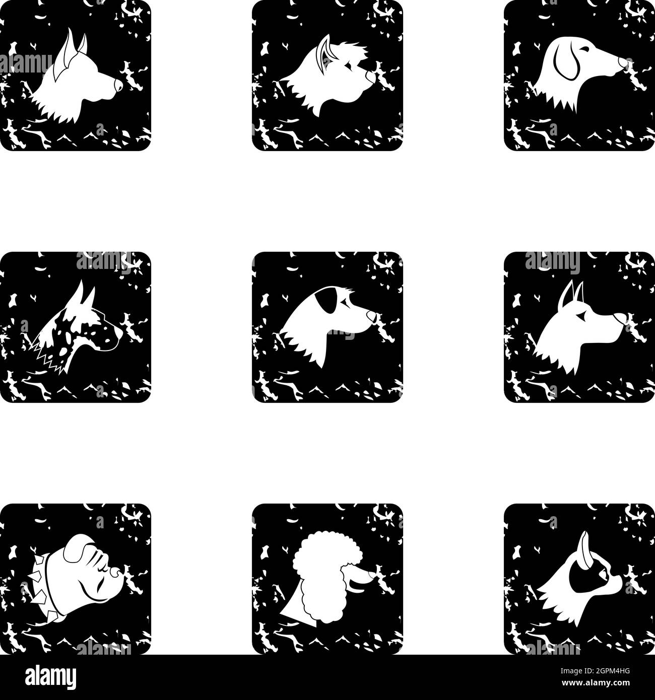 Dog icons set, grunge style Stock Vector