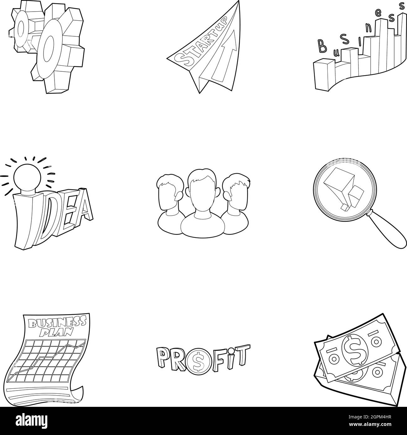 Startup icons set, outline style Stock Vector