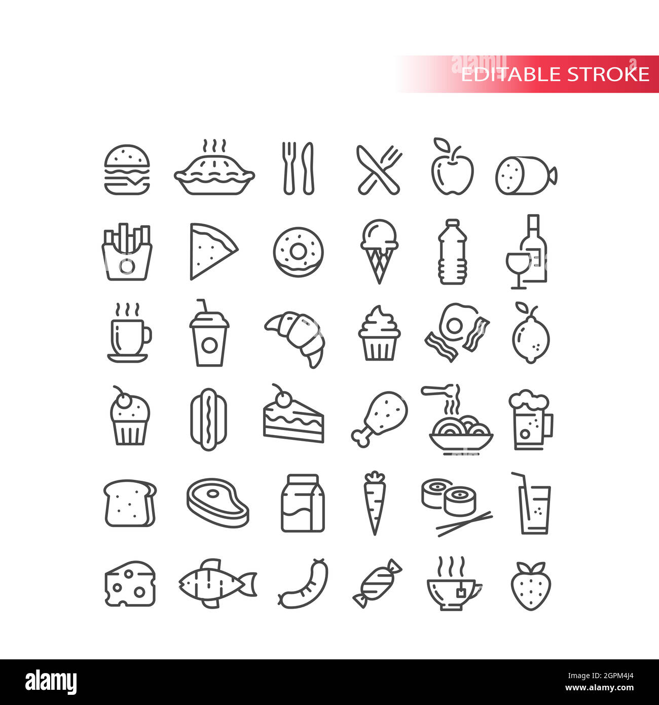 Fast food, drink and groceries line vector icon set Stock Vector
