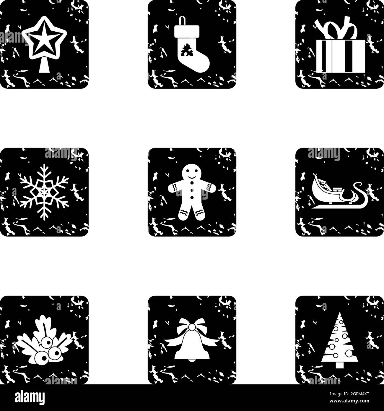 Xmas icons set, grunge style Stock Vector