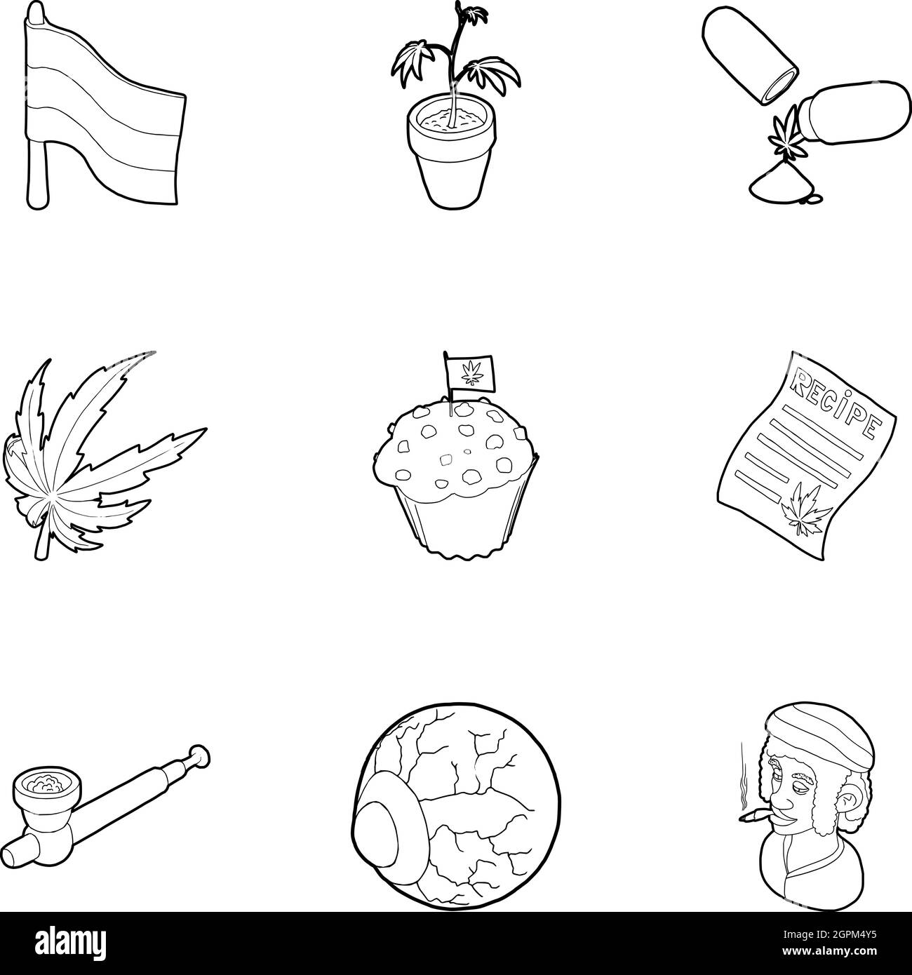 Hashish icons set, outline style Stock Vector