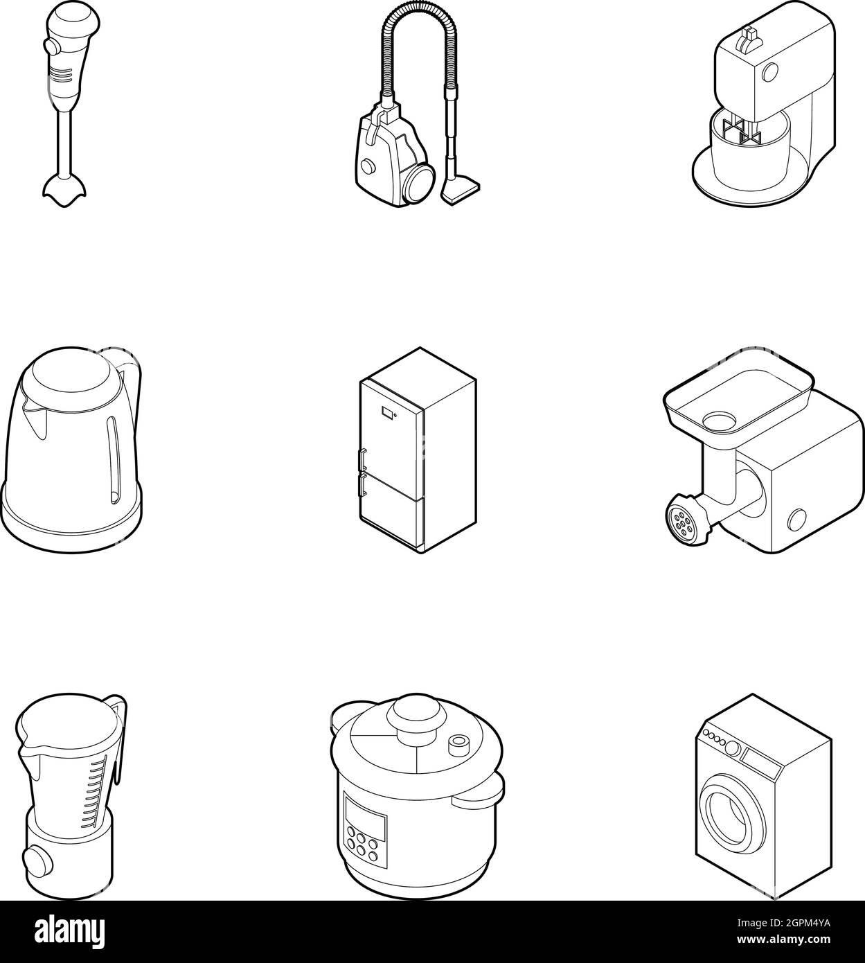 Kitchen appliances icons set, outline style Stock Vector