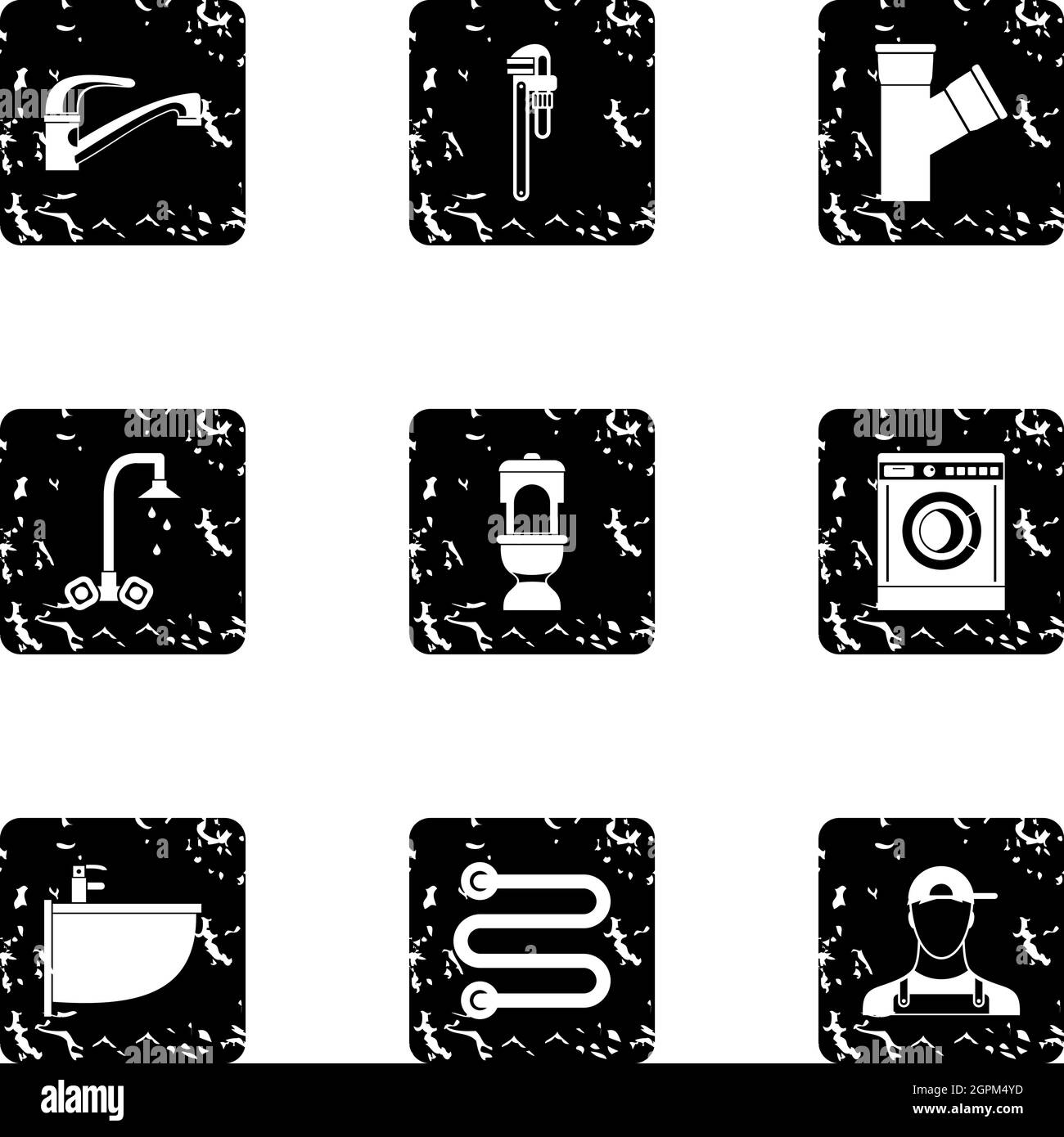 Bathroom icons set, grunge style Stock Vector