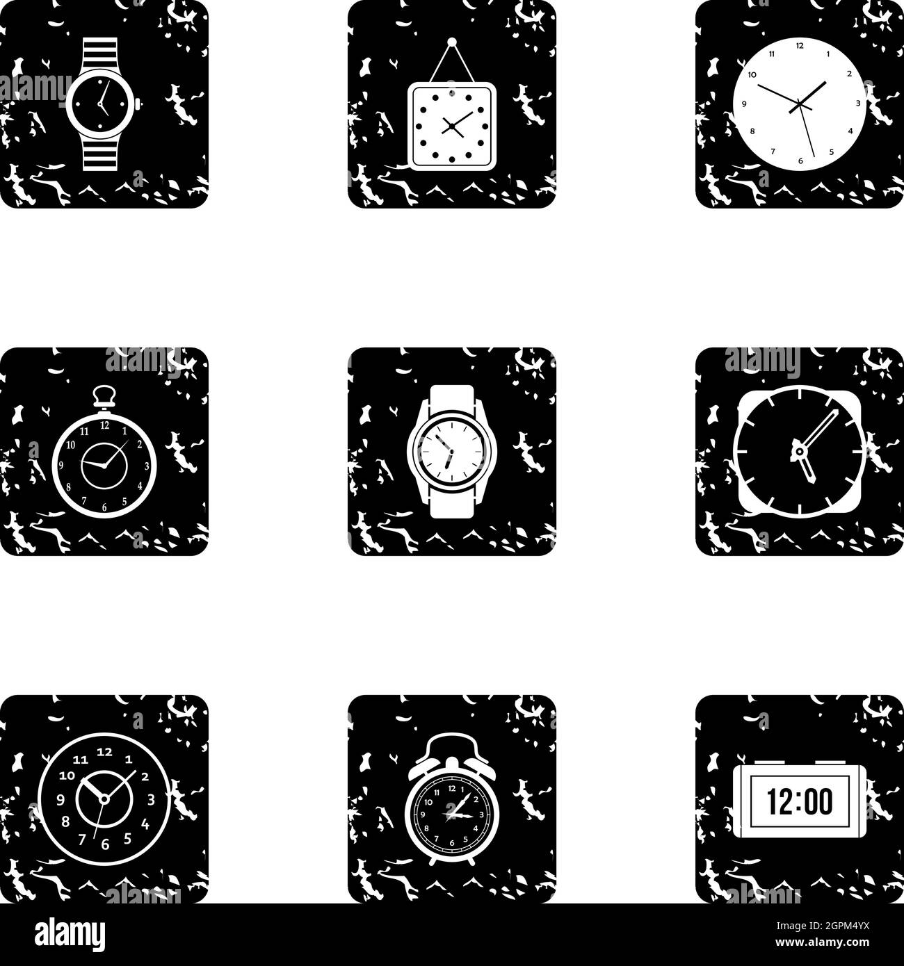 Electronic watch icons set, grunge style Stock Vector
