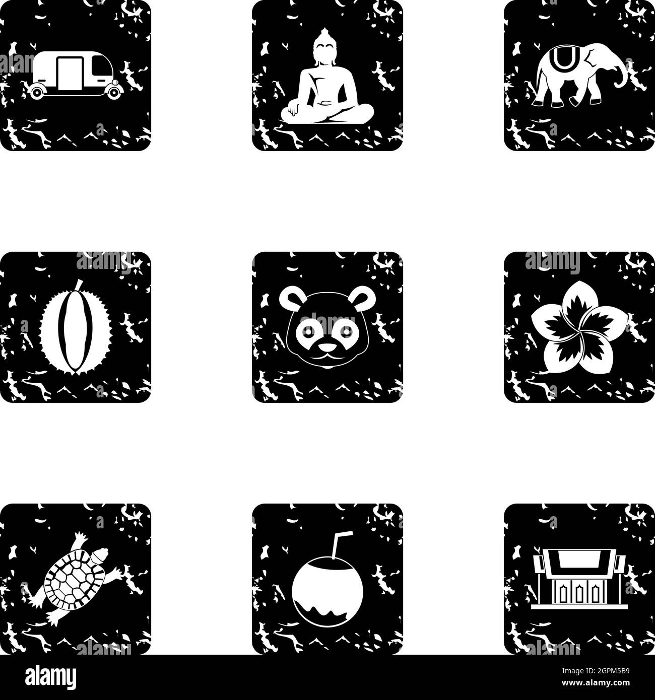 Tourism in Thailand icons set, grunge style Stock Vector Image & Art ...
